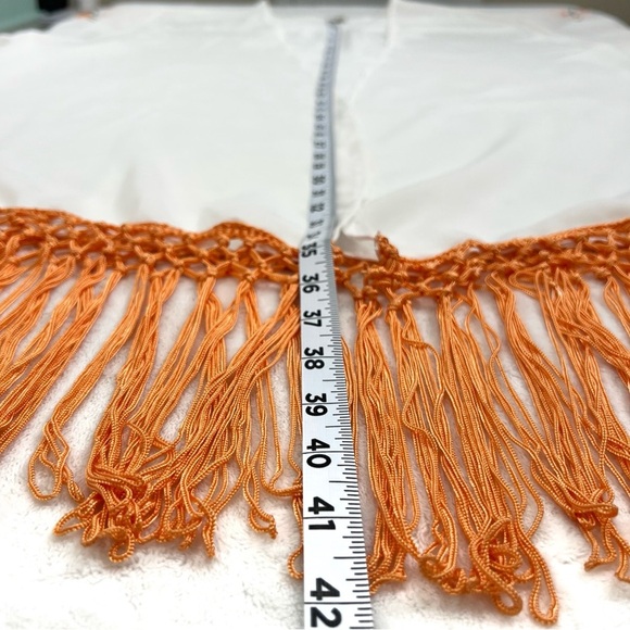 Fringe Kimono Floral Boho Festival Embroidered White Orange Flowers Medium Cato - Picture 14 of 17